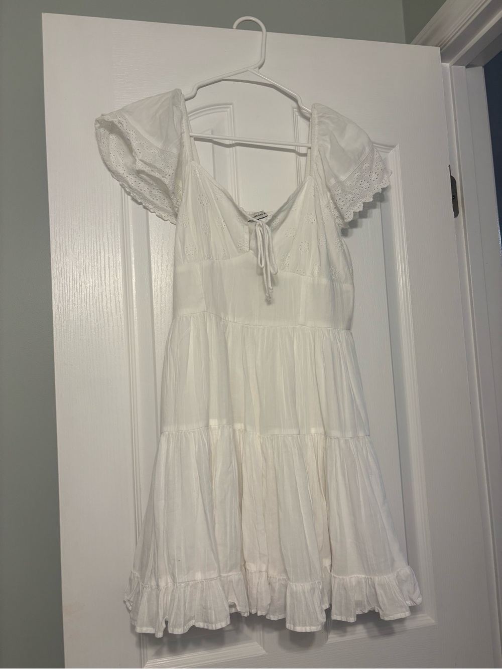 American Eagle Outfitters White Eyelet Tiered Mini Dress